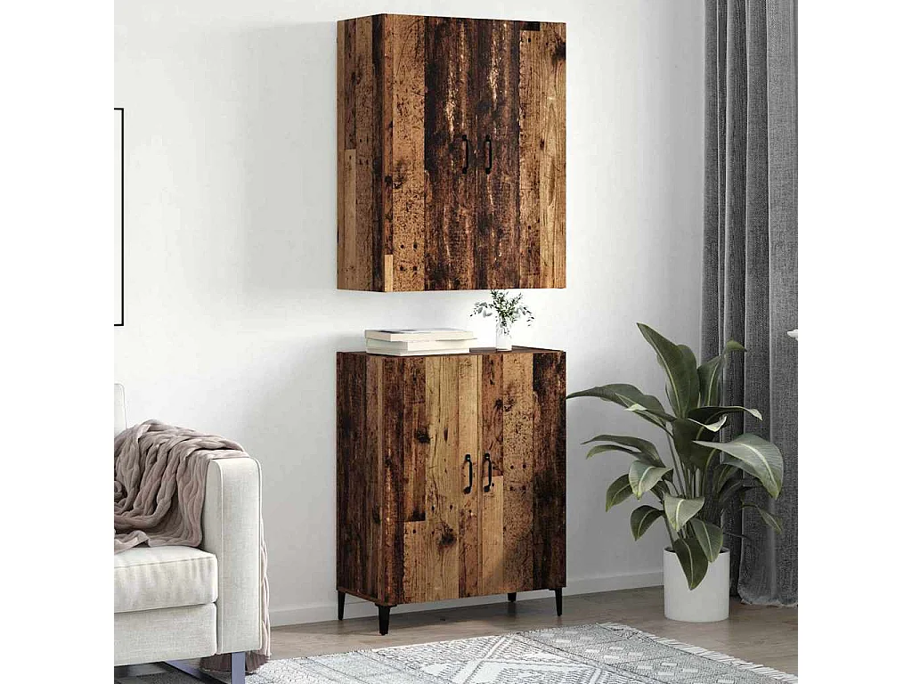 Mobile alto 2 pezzi Legno antico 69,5 x 34 x 180 cm