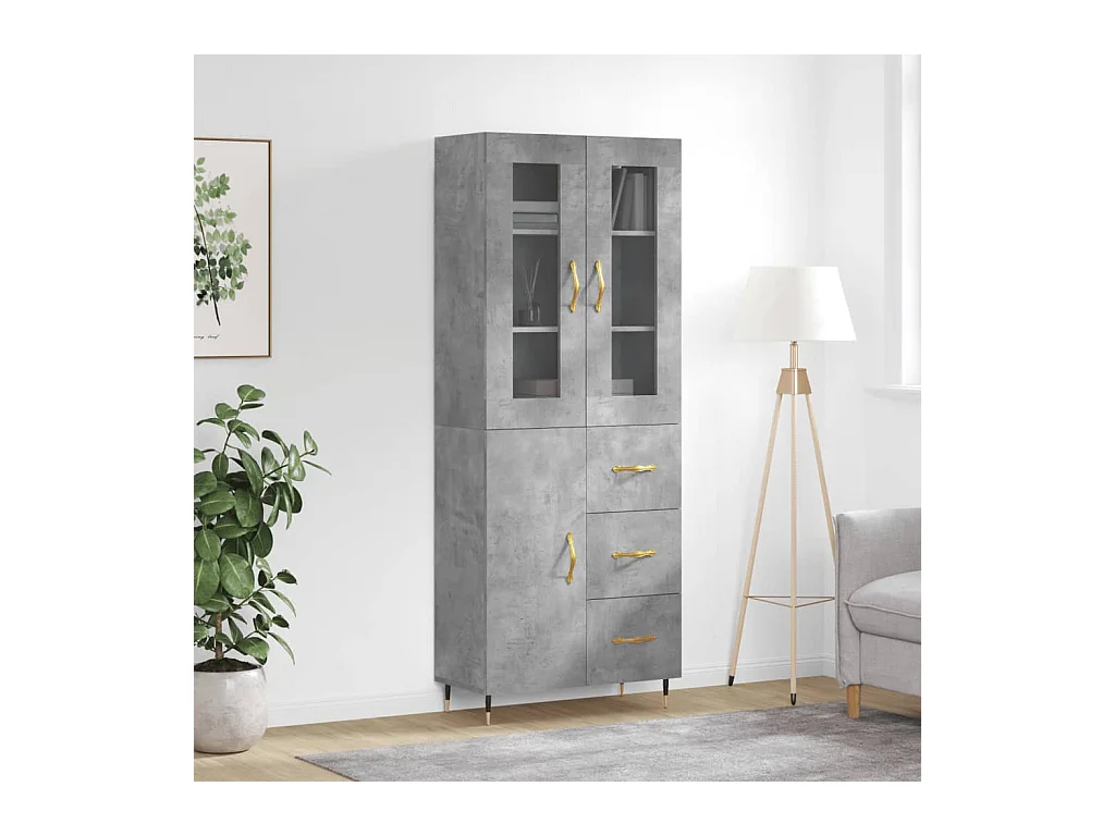 Buffet haut Gris béton 69,5x34x180 cm Bois d'ingénierie