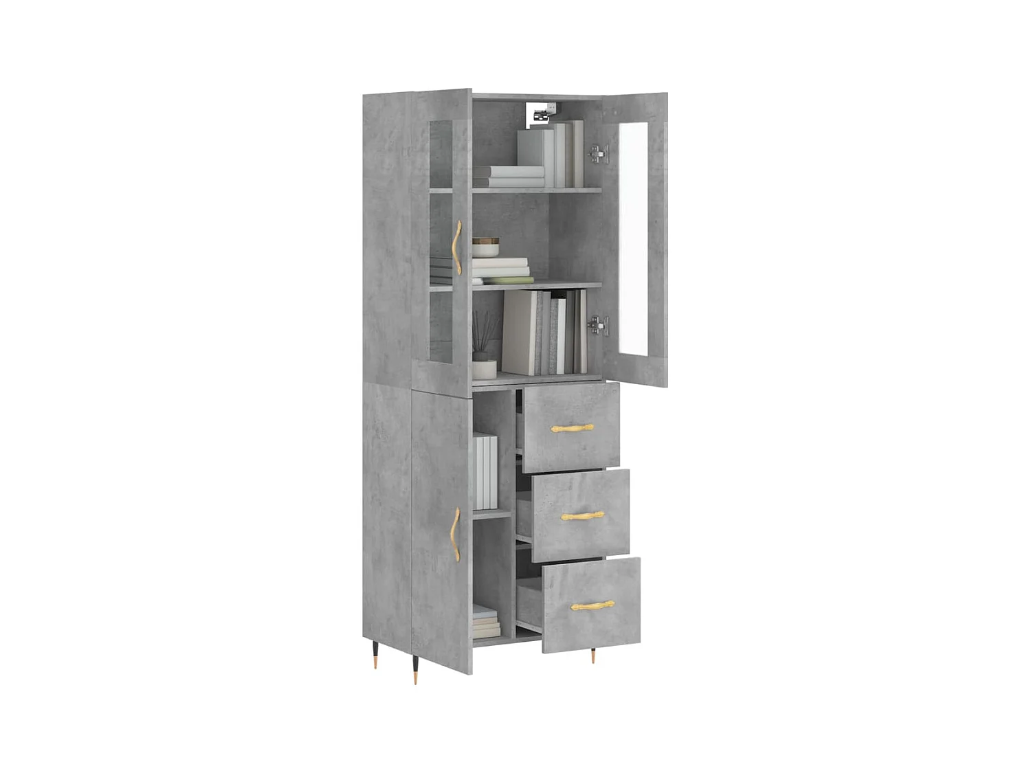 Buffet haut Gris béton 69,5x34x180 cm Bois d'ingénierie