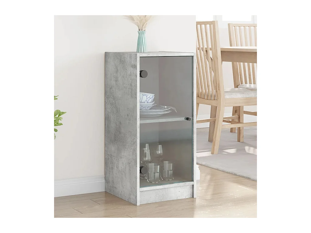Armoire latérale avec portes en verre gris béton 35x37x75,5 cm