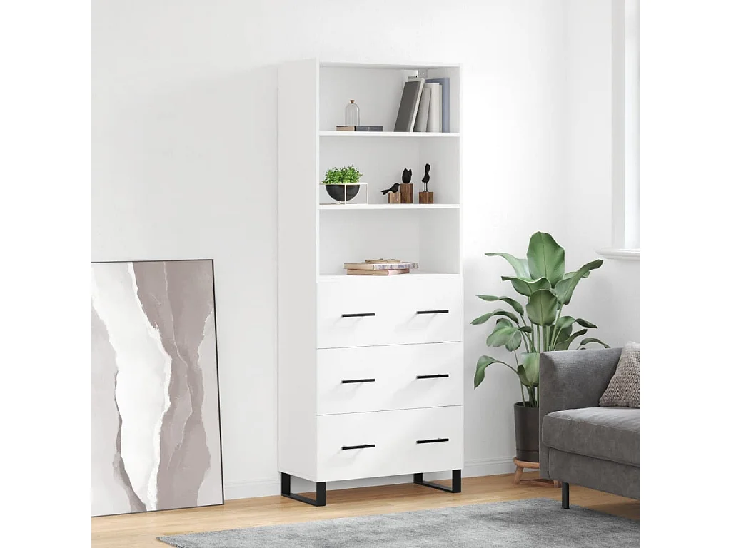 Credenza alta bianca 69,5x34x180 cm Legno ingegnerizzato