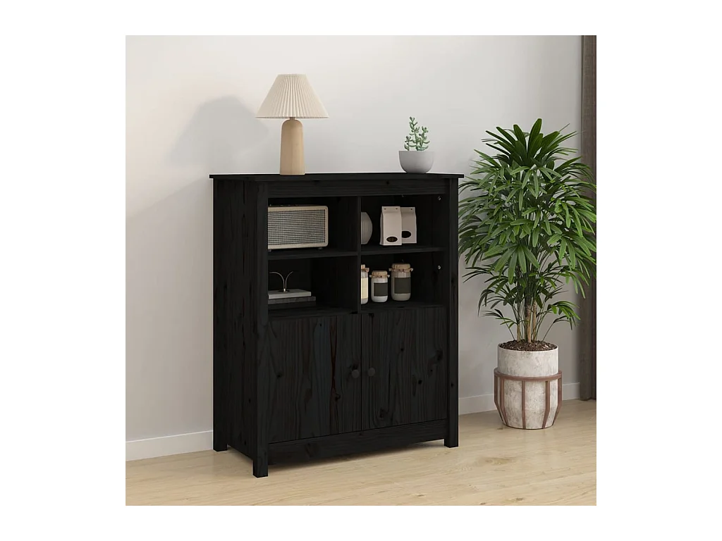 Buffet Noir 83x41,5x100 cm Bois massif de pin