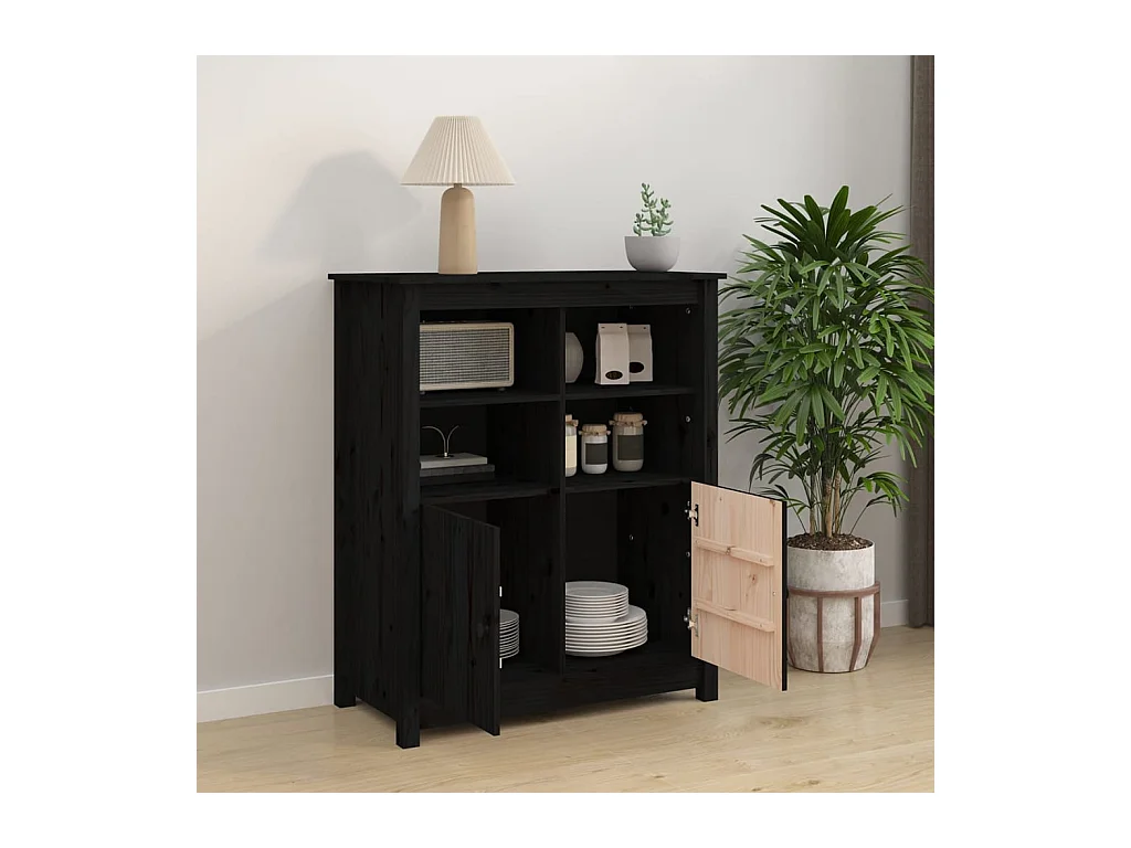 Buffet Noir 83x41,5x100 cm Bois massif de pin