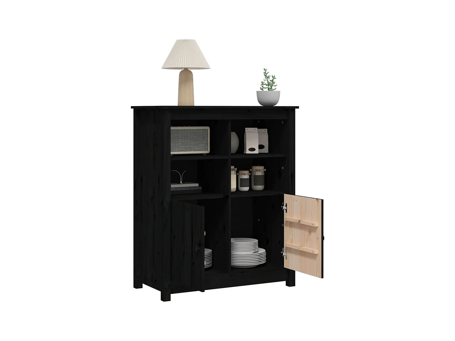 Buffet Noir 83x41,5x100 cm Bois massif de pin