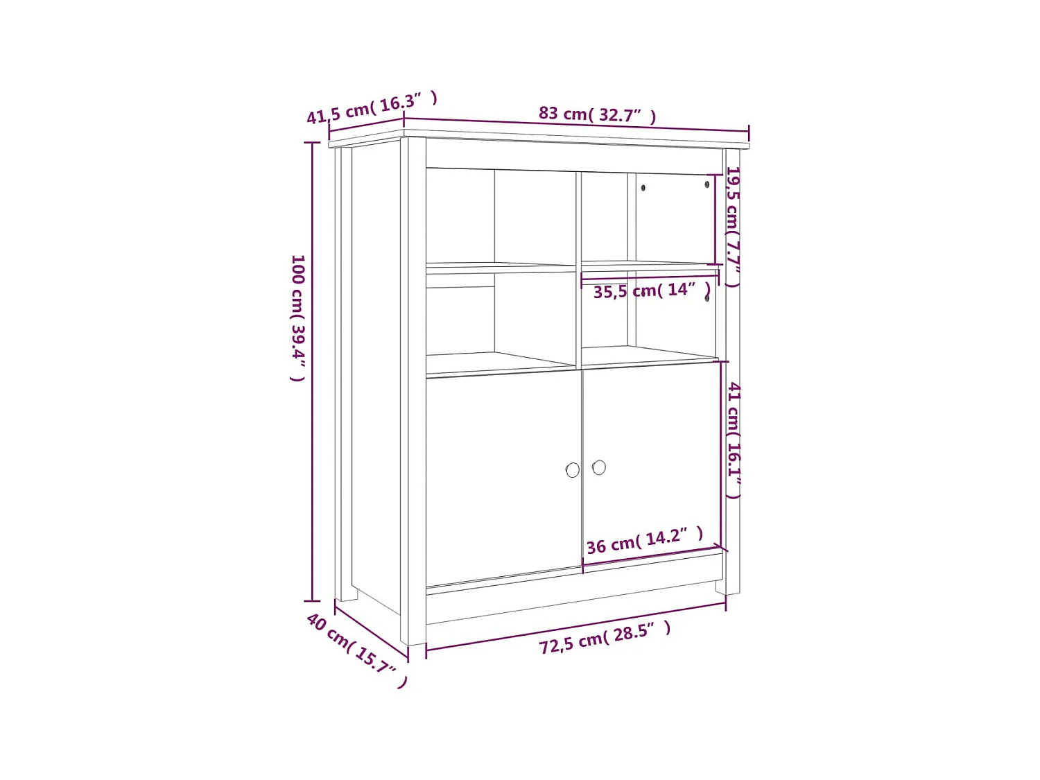 Zwart dressoir 83x41,5x100 cm massief grenenhout