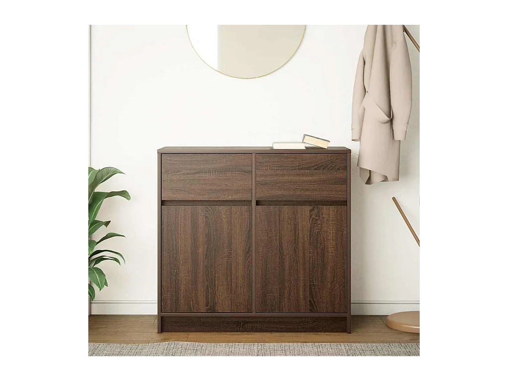 Buffet avec tiroir chêne brun 80x34x76 cm bois d'ingénierie