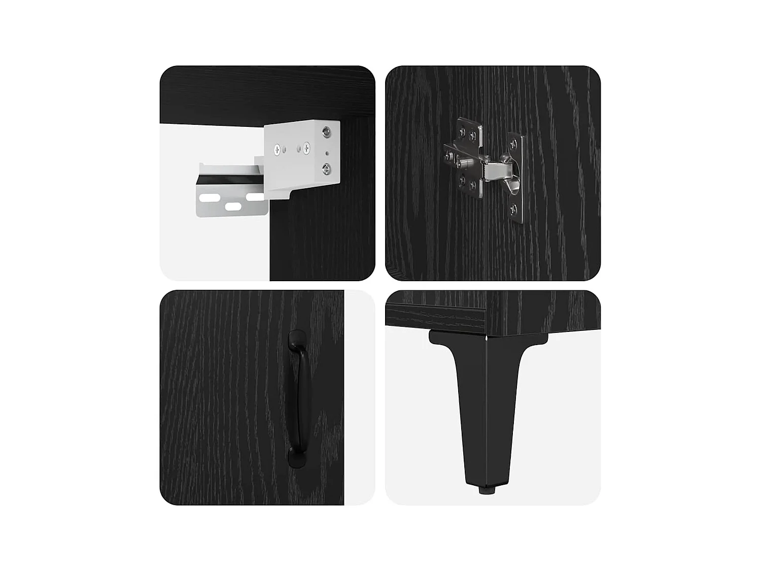 Zwarte eikenhouten dressoir 69,5 x 32,5 x 180 cm, bewerkt hout