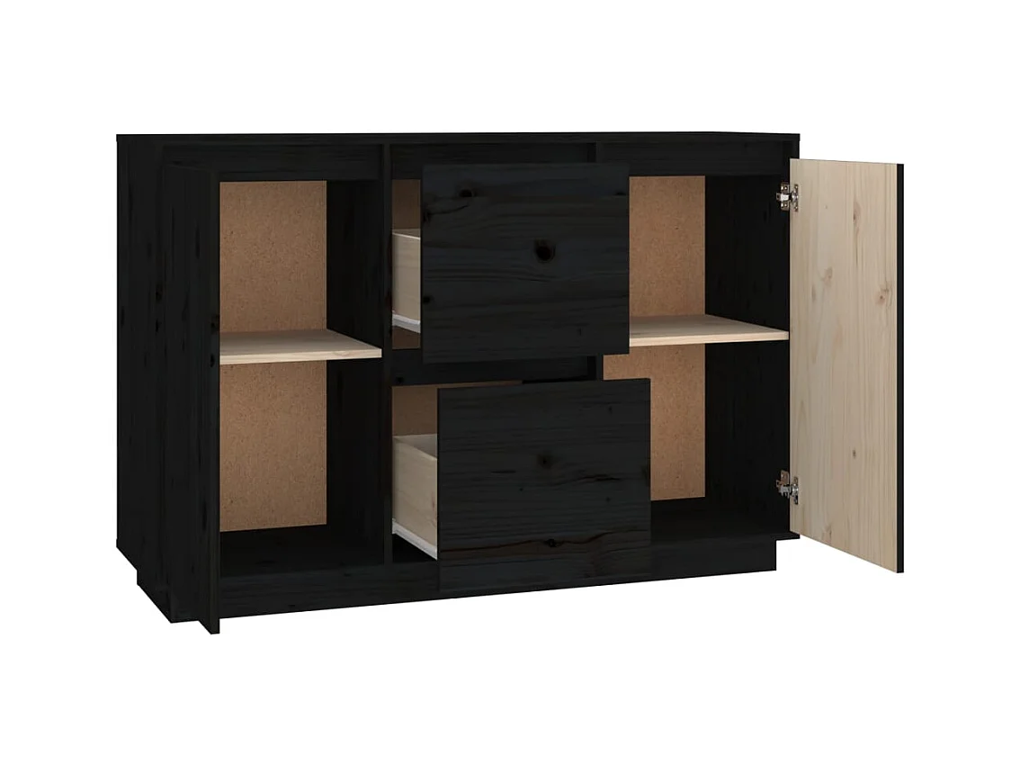 Buffet Noir 111x34x75 cm Bois massif de pin