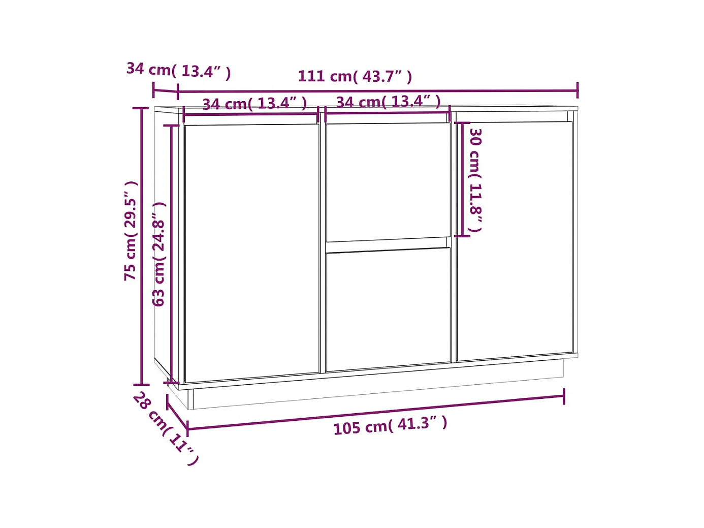 Buffet Noir 111x34x75 cm Bois massif de pin