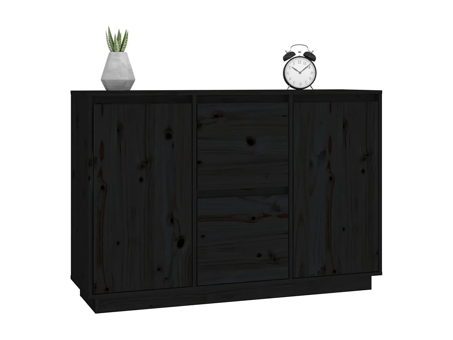 Buffet Noir 111x34x75 cm Bois massif de pin