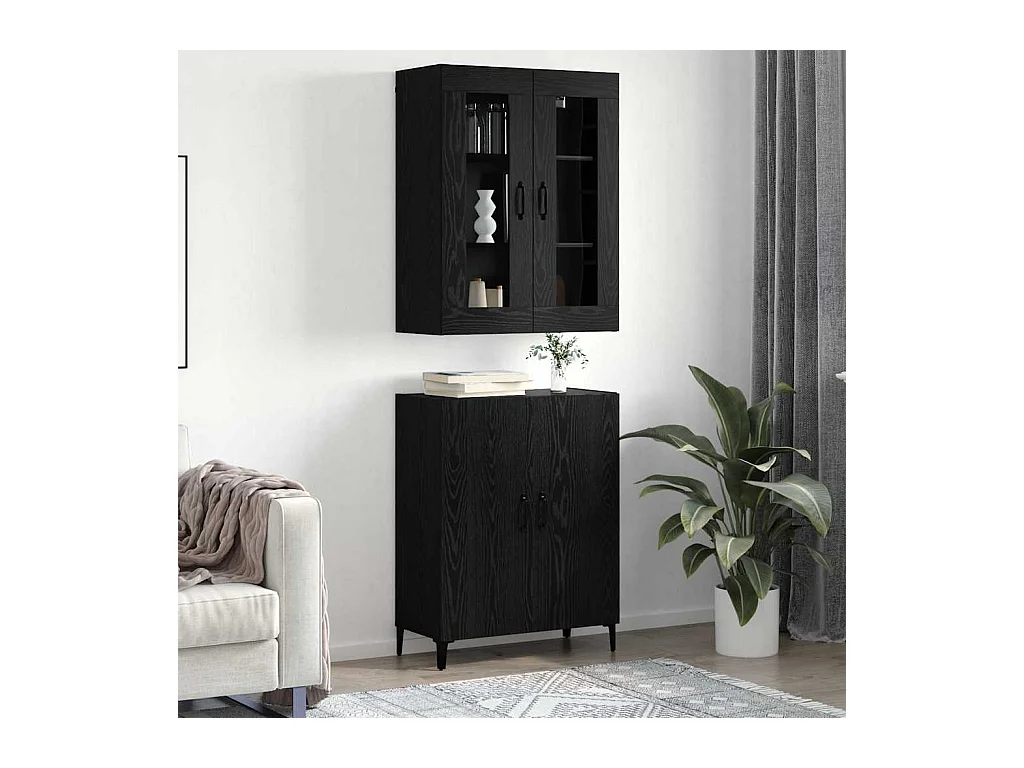 Haut Armoire 2 pcs Chêne noir 69,5 x 34 x 180 cm