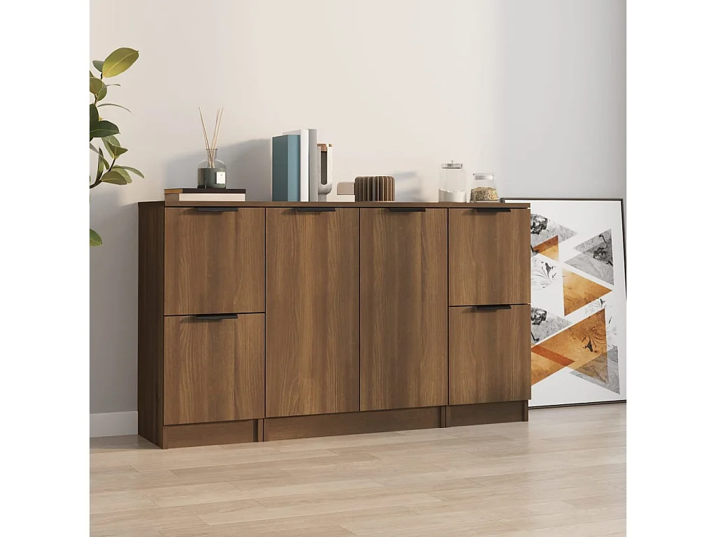 3-delige dressoirs Bruin eiken Bewerkt hout