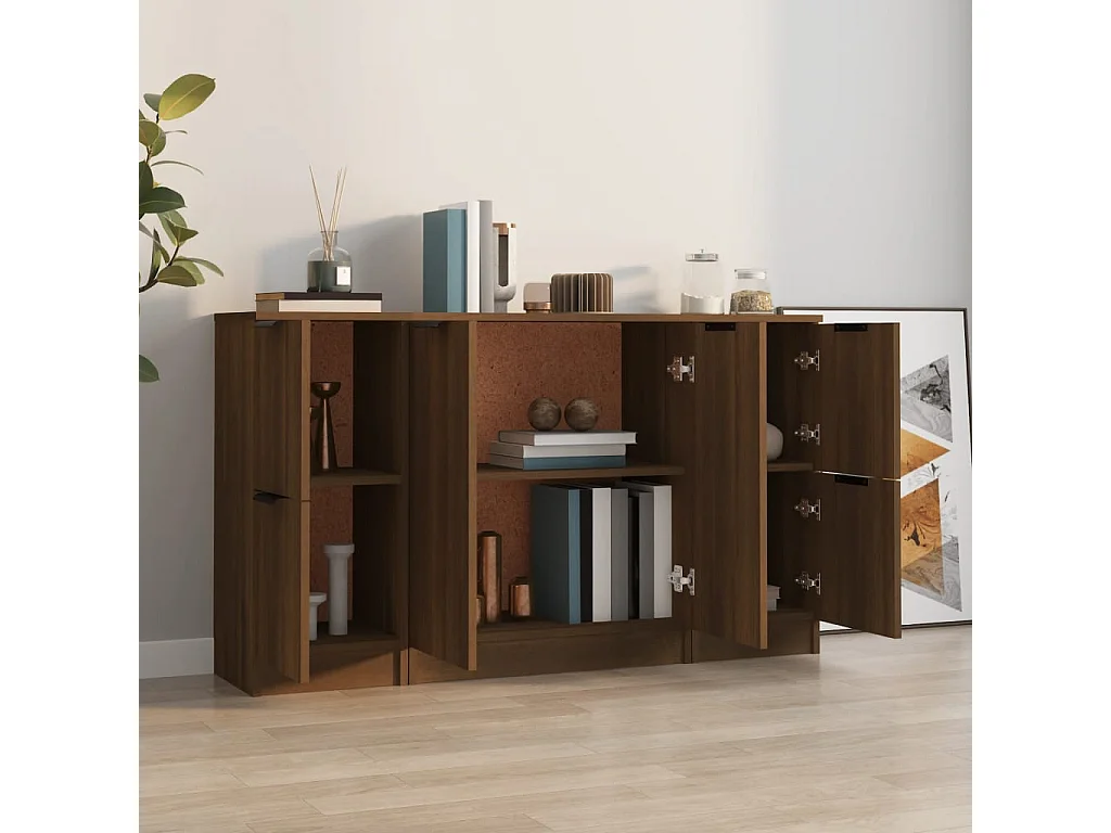 3-delige dressoirs Bruin eiken Bewerkt hout