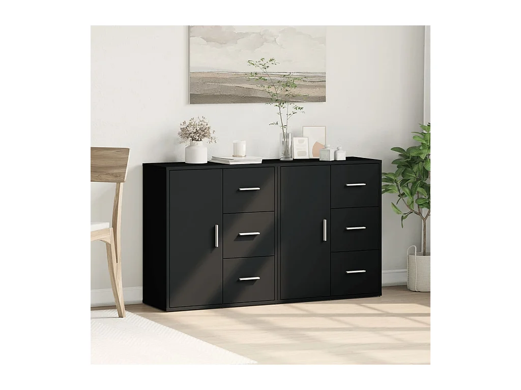 Credenze 2 pezzi nere 60x31x70 cm in legno ingegnerizzato