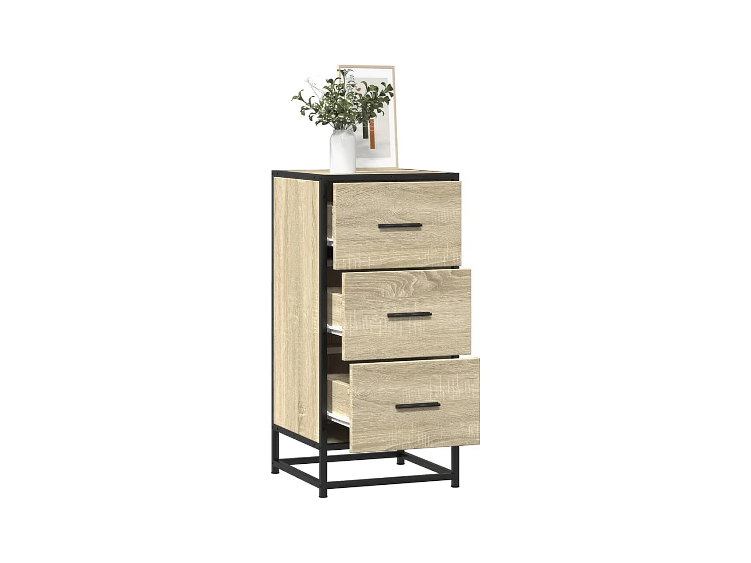 Buffet chêne sonoma 35,5x35x76 cm bois d'ingénierie et métal