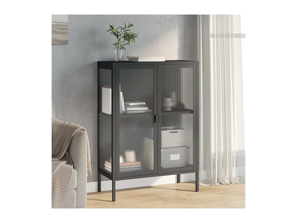 Buffet noir 75x35x105 cm verre et acier