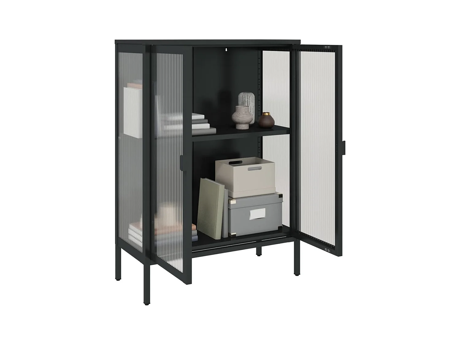 Buffet noir 75x35x105 cm verre et acier