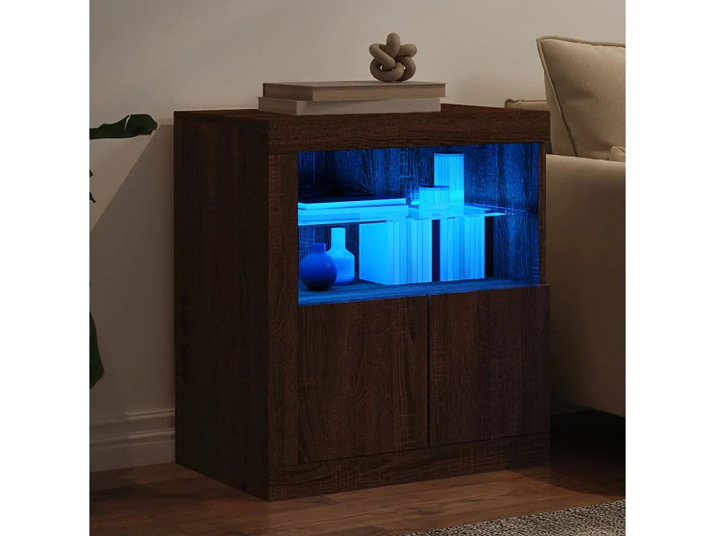 Buffet avec lumières LED chêne marron 60,5x37x67 cm