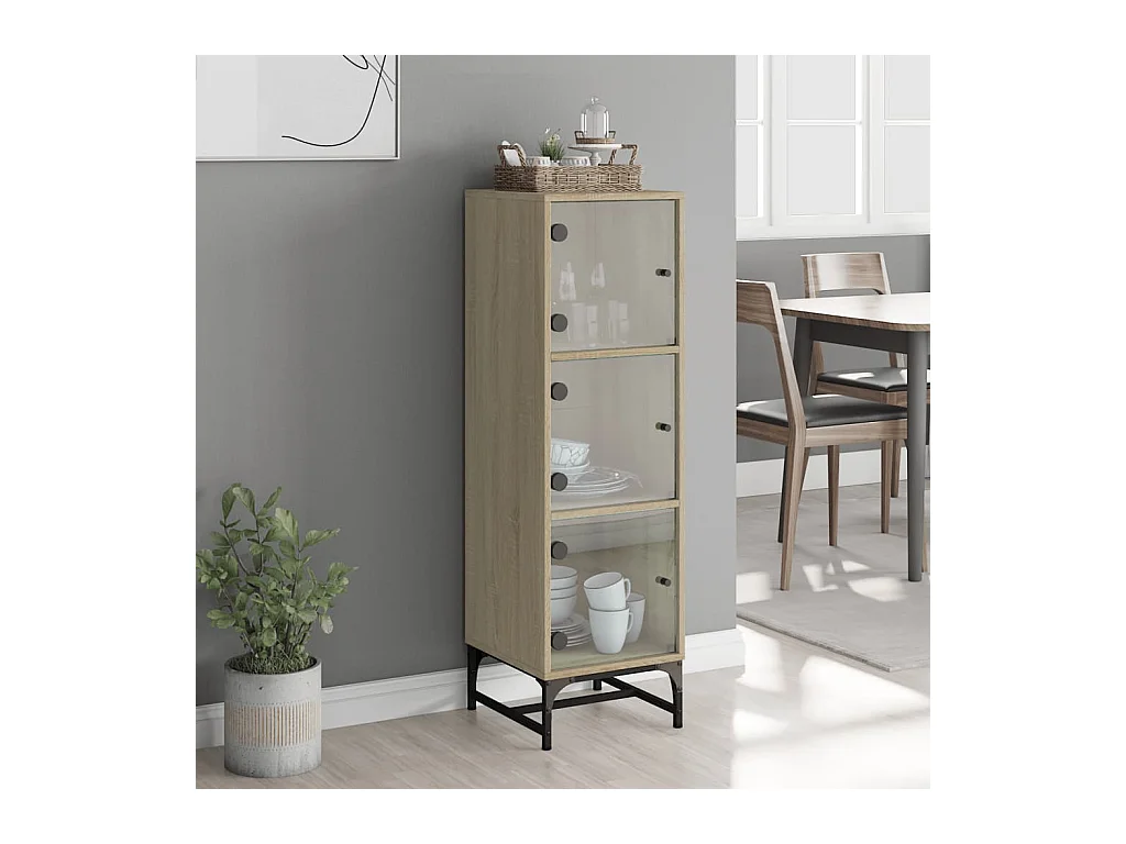 Buffet avec portes en verre chêne sonoma 35x37x120 cm
