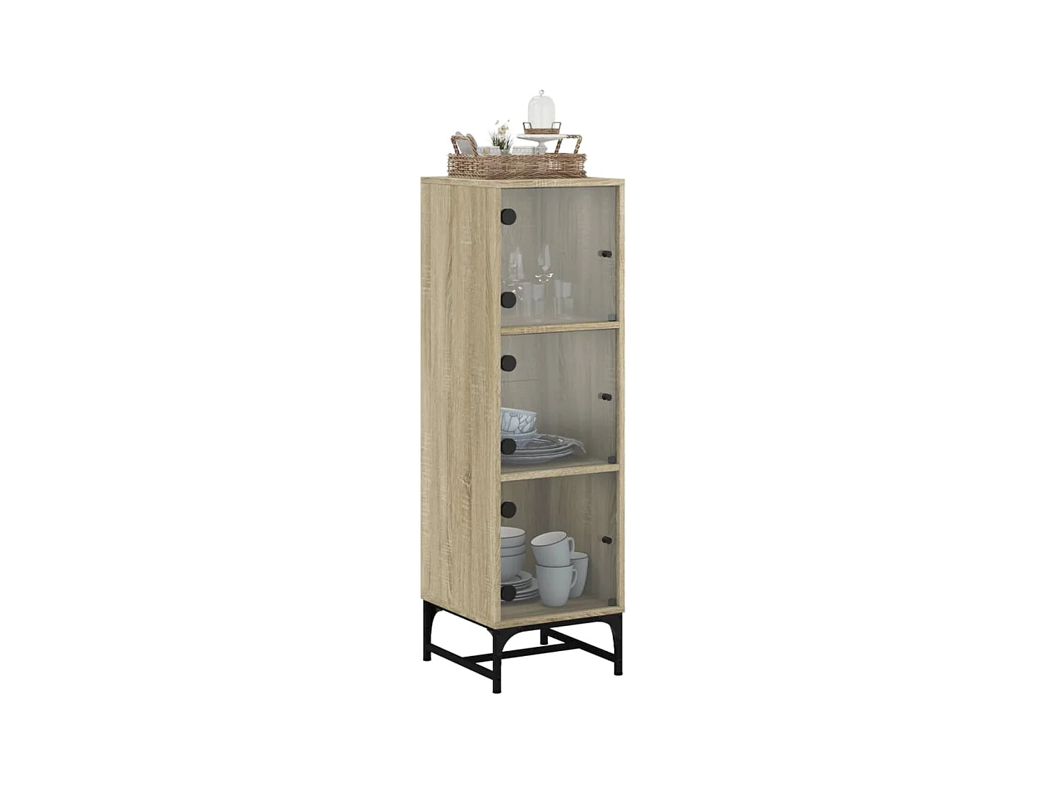 Buffet avec portes en verre chêne sonoma 35x37x120 cm