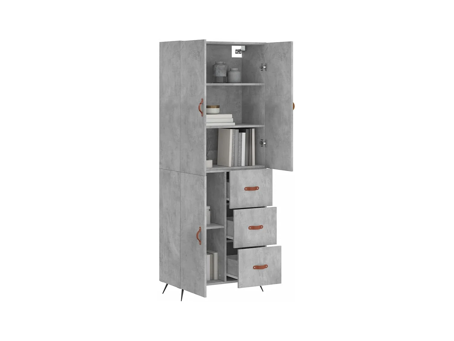 Buffet haut Gris béton 69,5x34x180 cm Bois d'ingénierie