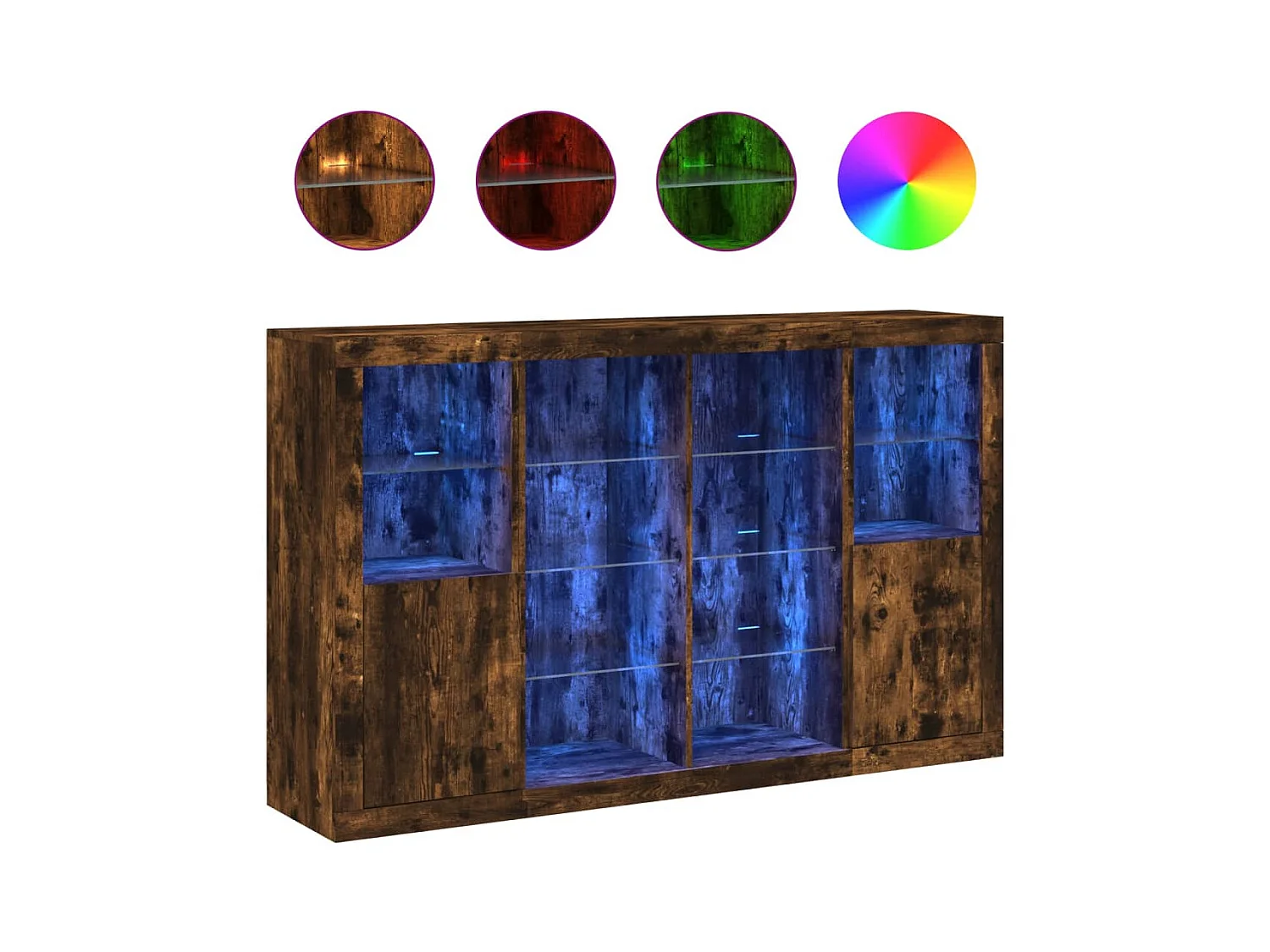 Sideboards mit LED-Beleuchtung 3-teilig geräucherte Eiche Holzwerkstoff