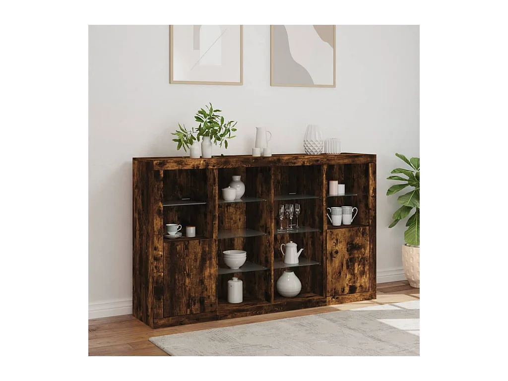 Sideboards mit LED-Beleuchtung 3-teilig geräucherte Eiche Holzwerkstoff