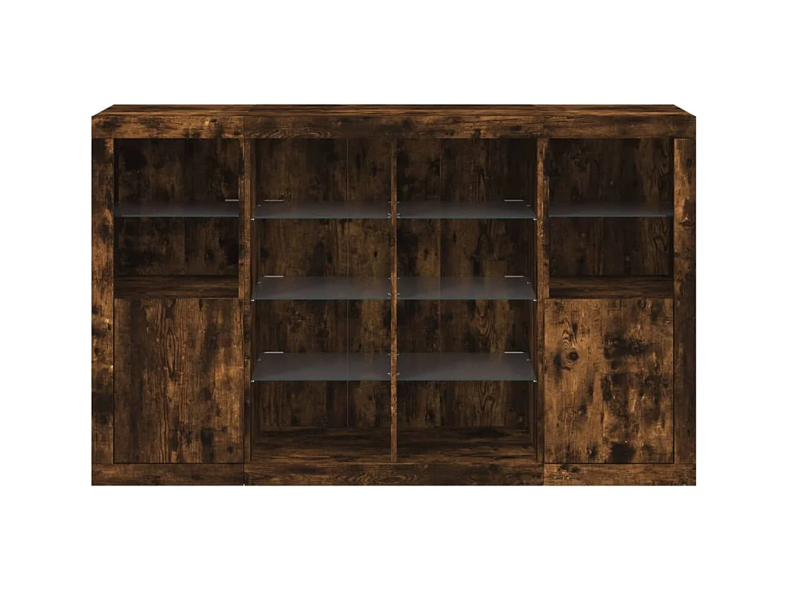 Sideboards mit LED-Beleuchtung 3-teilig geräucherte Eiche Holzwerkstoff