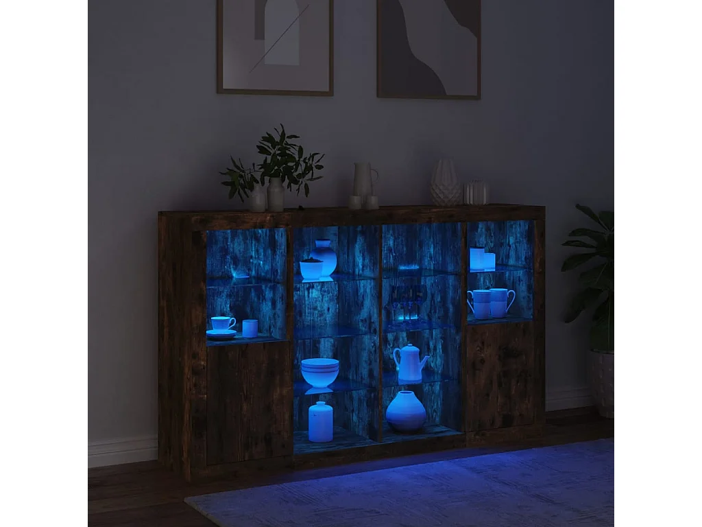Sideboards mit LED-Beleuchtung 3-teilig geräucherte Eiche Holzwerkstoff