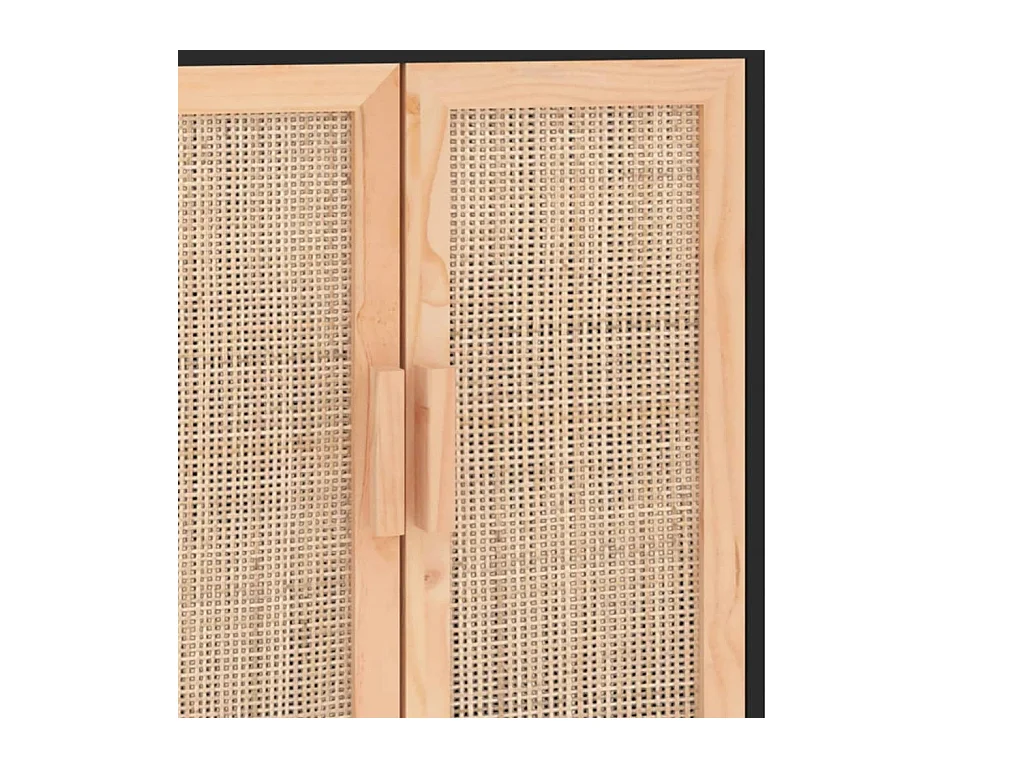 Credenza nera 60x30x70 cm Legno massello di pino e rattan naturale