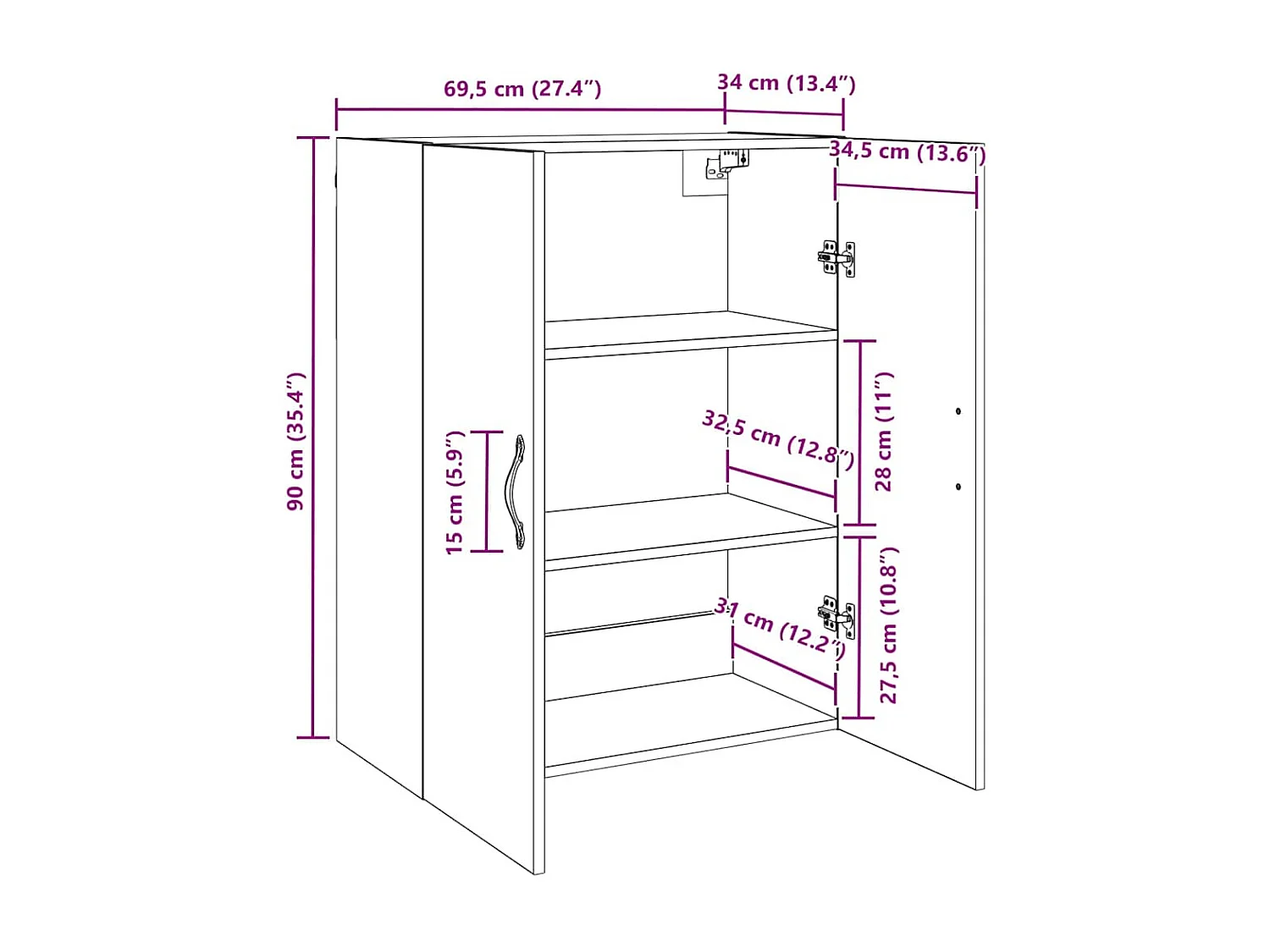 Meuble mural Bois ancien 69,5 x 34 x 90 cm Bois d'ingénierie