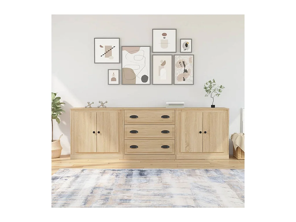 Buffets 3 pcs Chêne sonoma Bois d'ingénierie