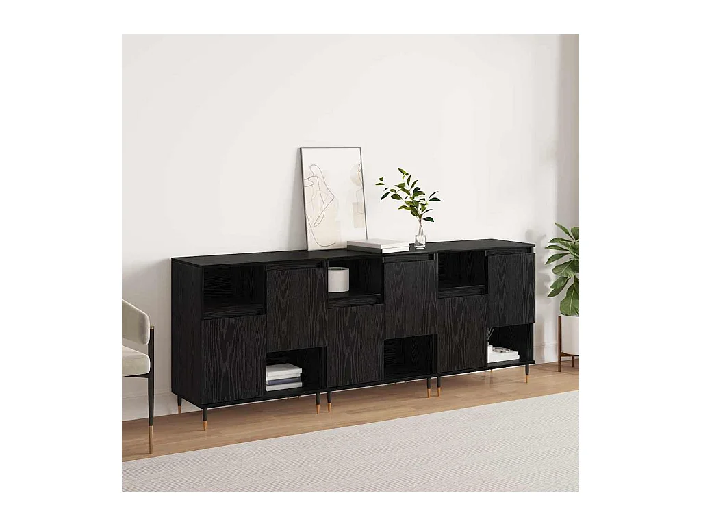 Buffets 3 pcs Chêne noir 180 x 35 x 70 cm Bois d'ingénierie