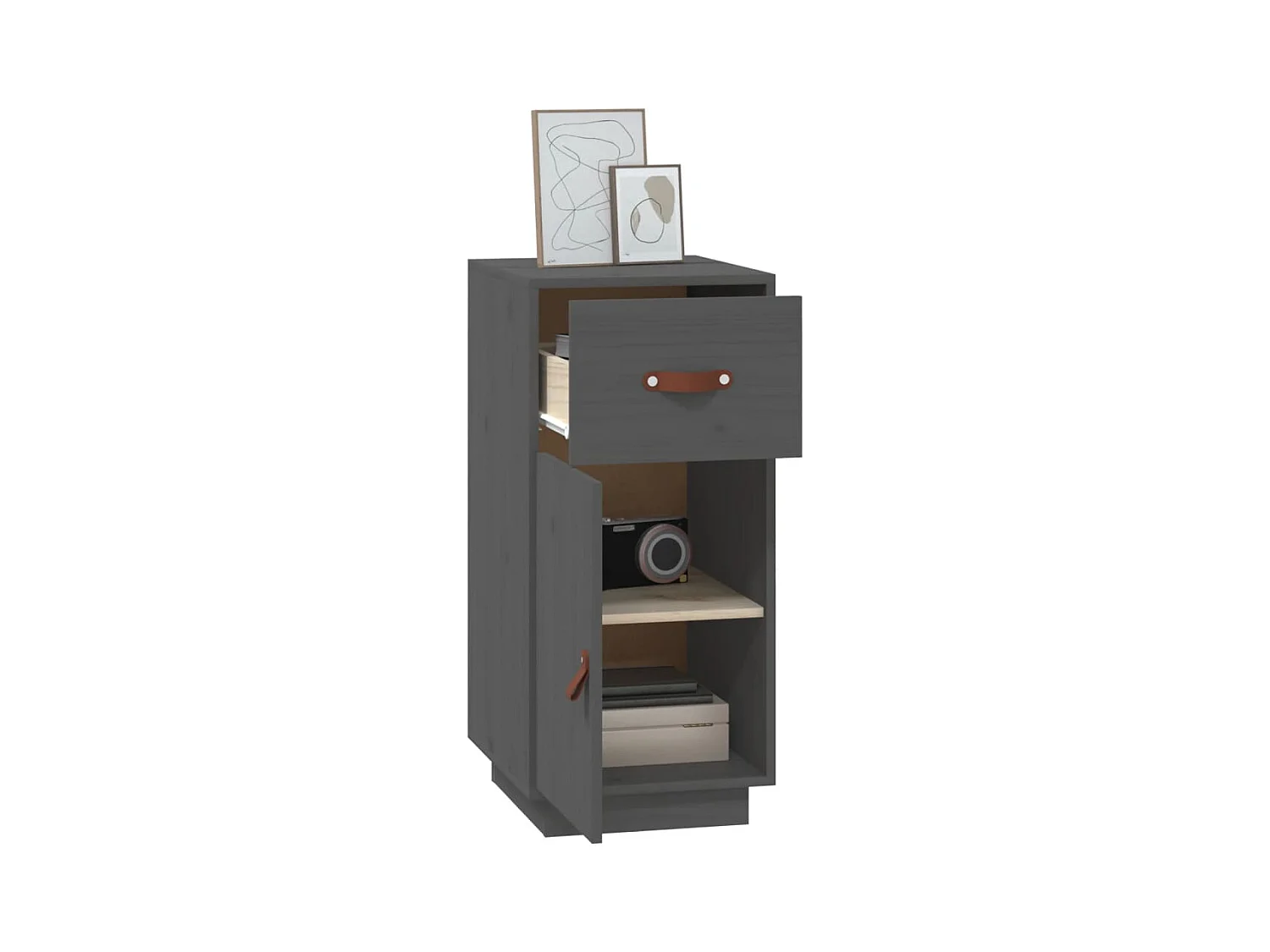 Aparador Gris 34x40x75 cm Madera Maciza de Pino