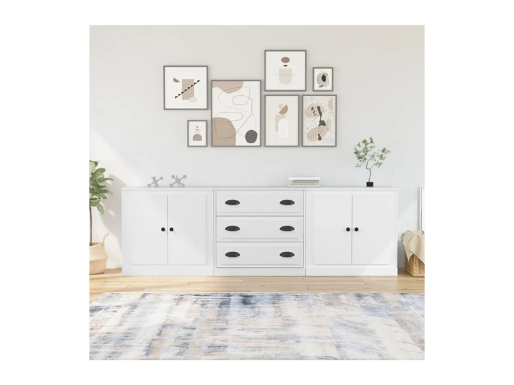 Buffets 3 pcs Blanc Bois d'ingénierie