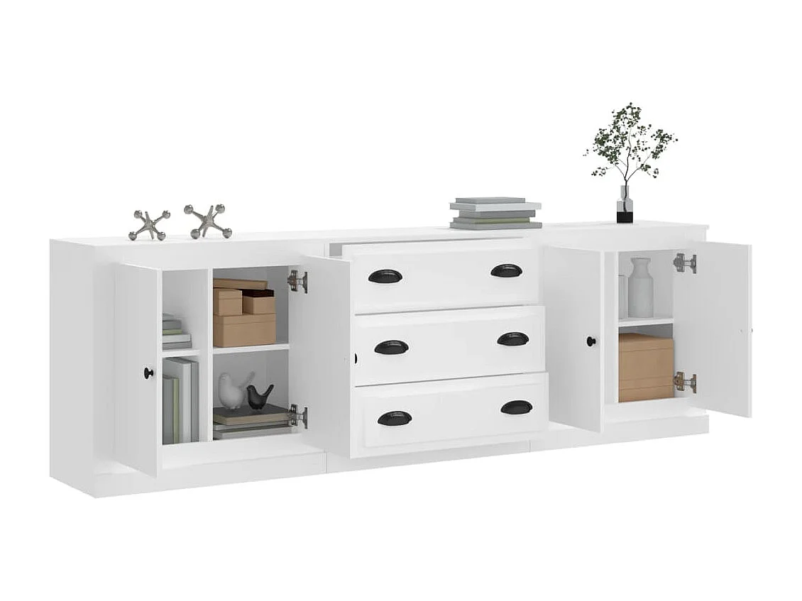 Buffets 3 pcs Blanc Bois d'ingénierie