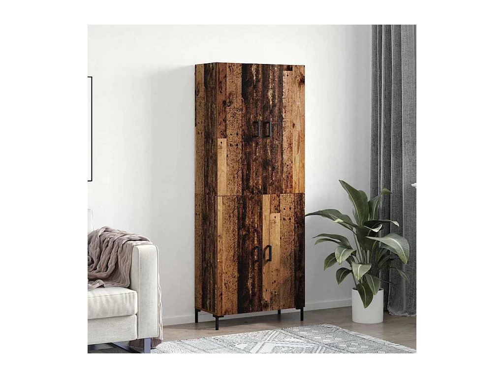 Hoge kast antiek hout 69,5 x 34 x 180 cm bewerkt hout