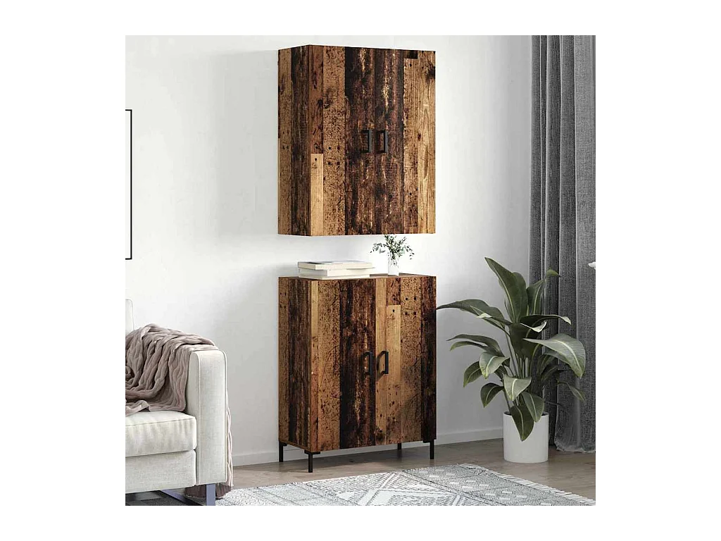 Hoge kast antiek hout 69,5 x 34 x 180 cm bewerkt hout