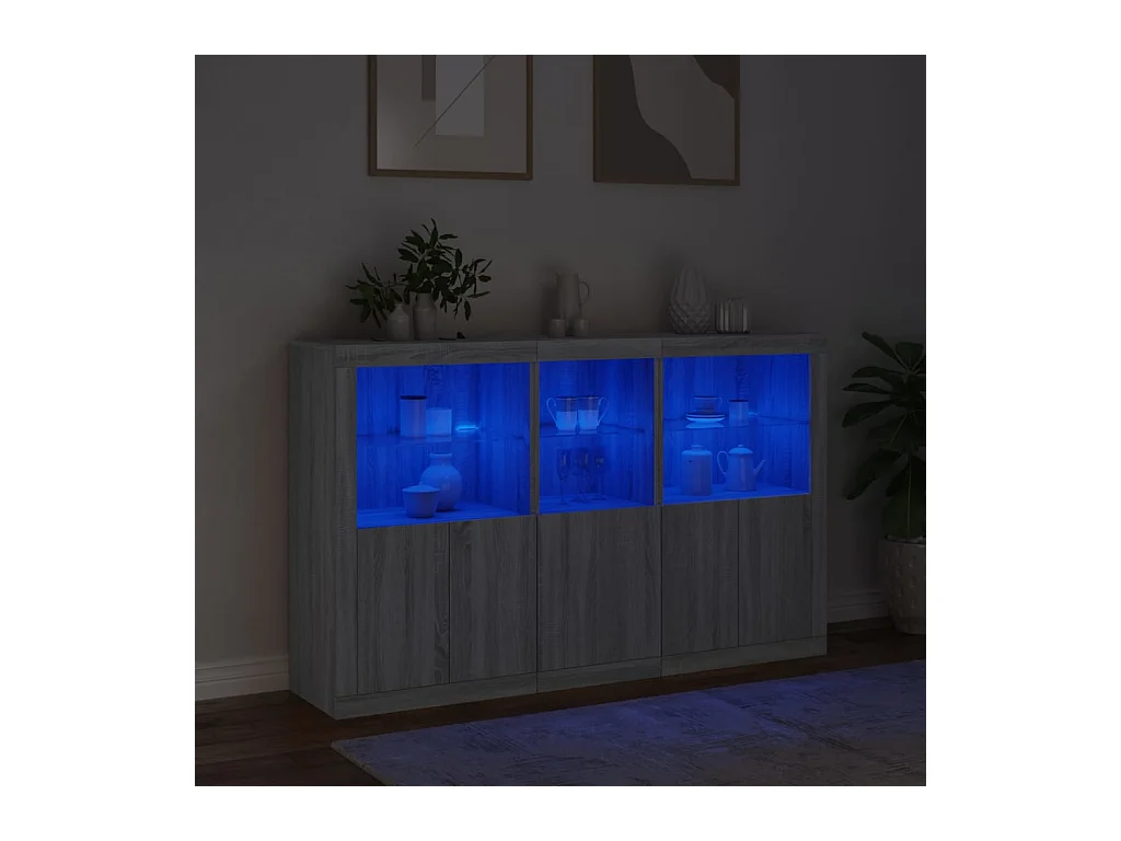 Buffet avec lumières LED sonoma gris 162x37x100 cm