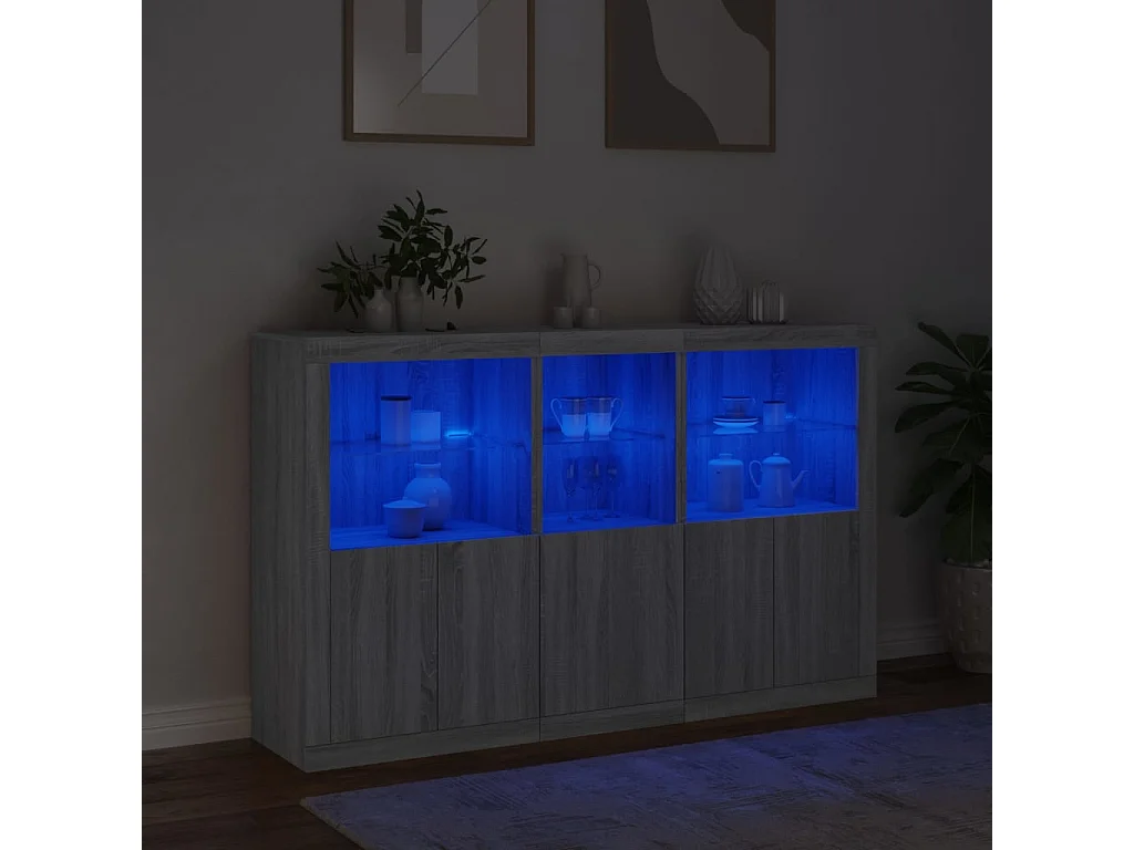 Buffet avec lumières LED sonoma gris 162x37x100 cm