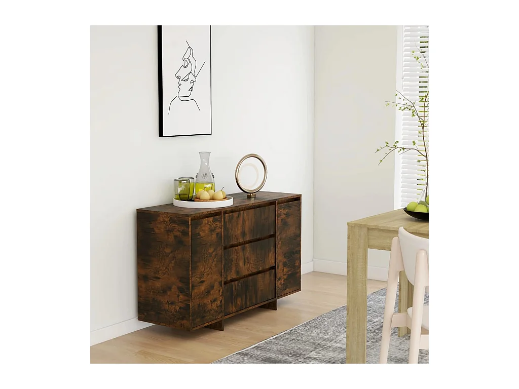 Buffet avec 3 tiroirs chêne fumé 120x41x75 cm bois d'ingénierie