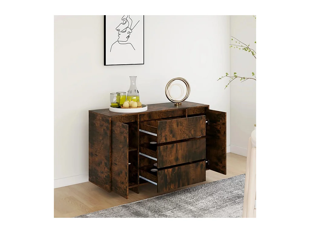 Buffet avec 3 tiroirs chêne fumé 120x41x75 cm bois d'ingénierie