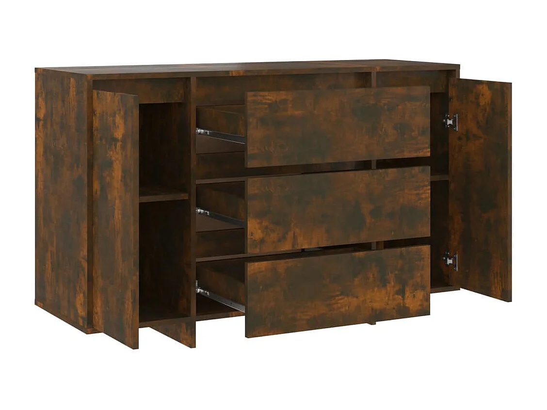 Buffet avec 3 tiroirs chêne fumé 120x41x75 cm bois d'ingénierie