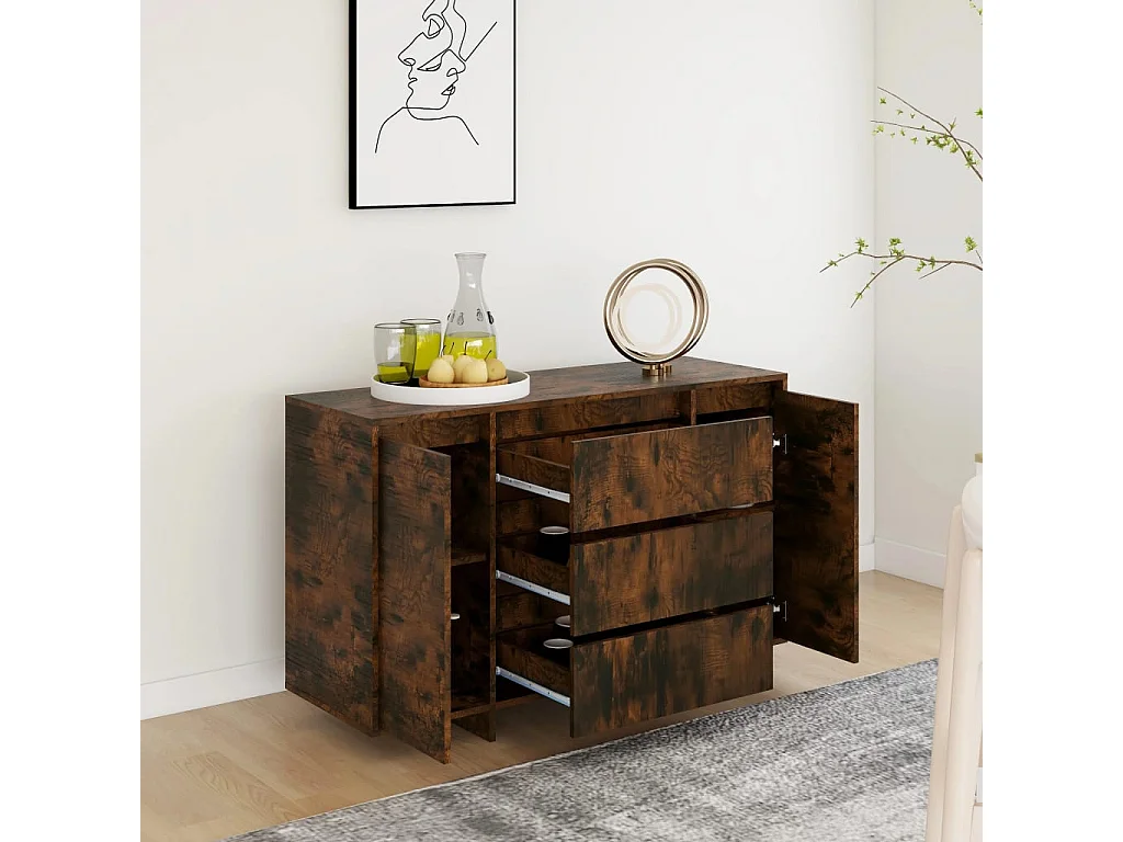 Buffet avec 3 tiroirs chêne fumé 120x41x75 cm bois d'ingénierie