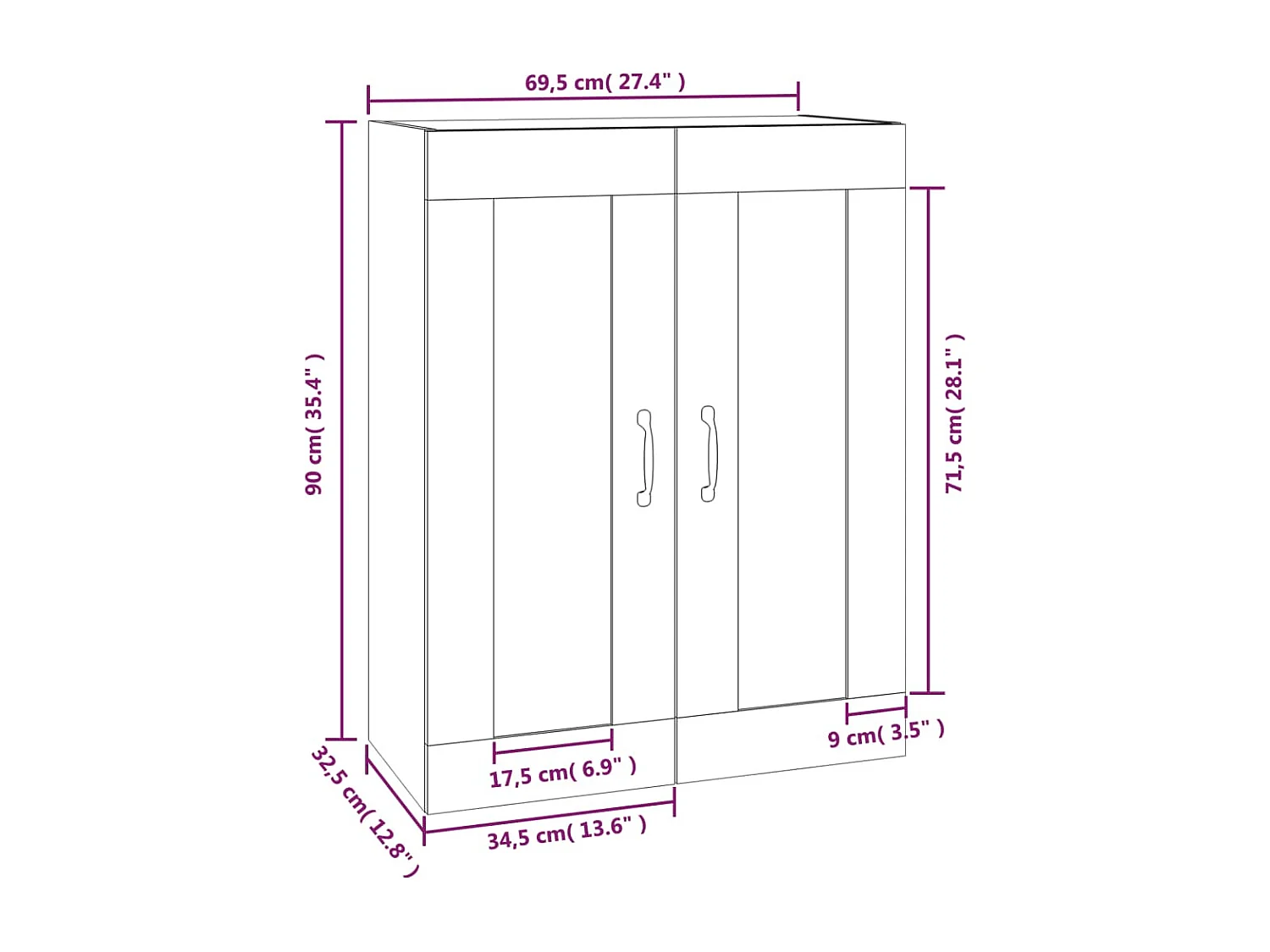 Armoire murale suspendue Chêne fumé 69,5x32,5x90 cm