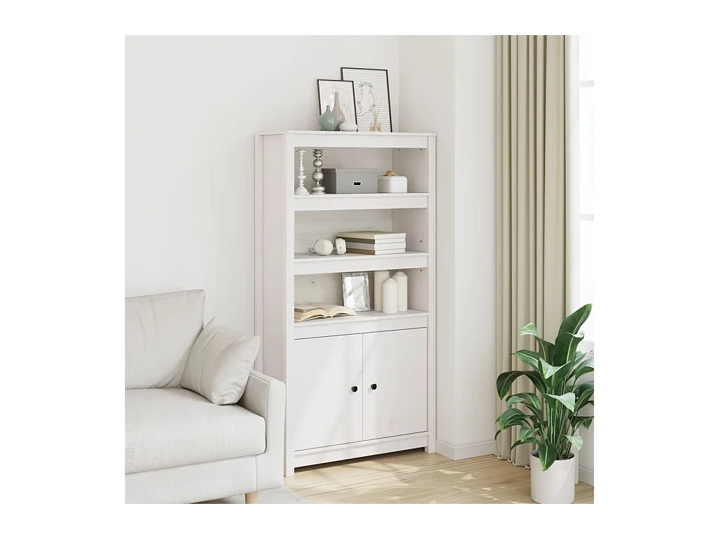 Buffet haut Blanc 80x35x154 cm Bois massif de pin