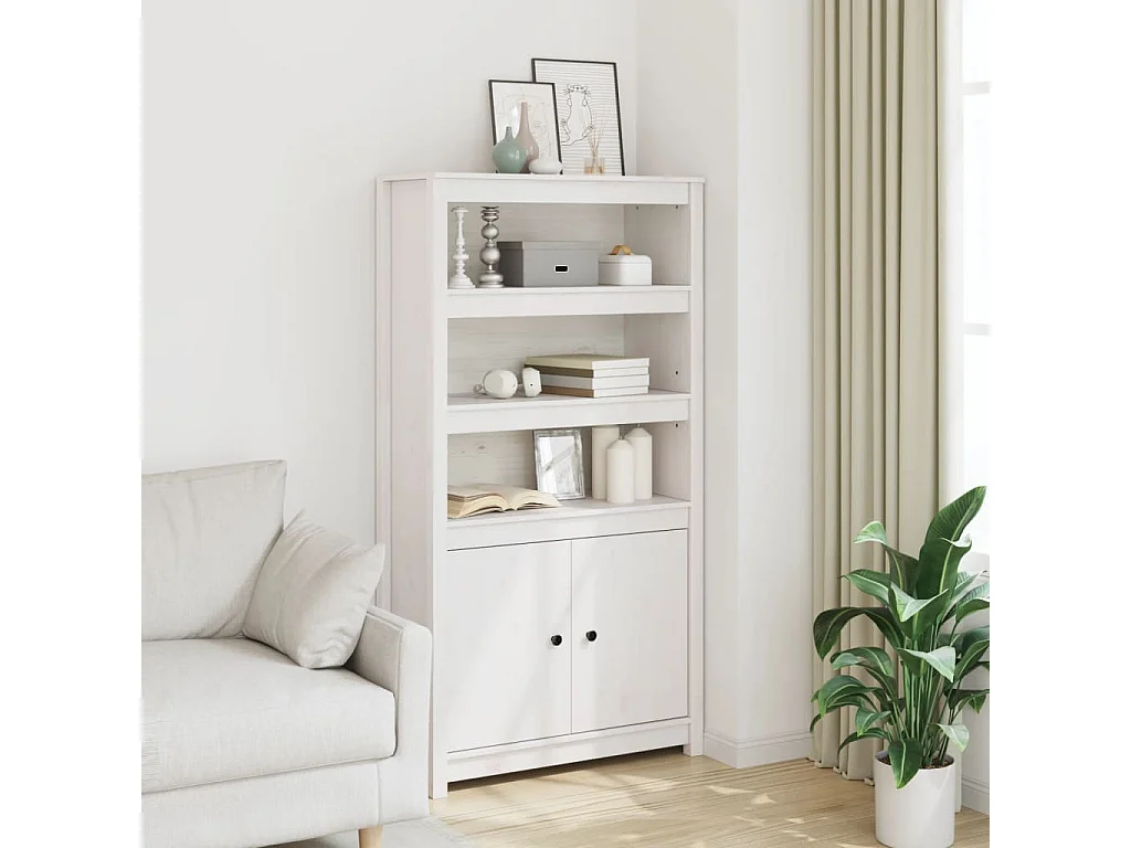 Buffet haut Blanc 80x35x154 cm Bois massif de pin