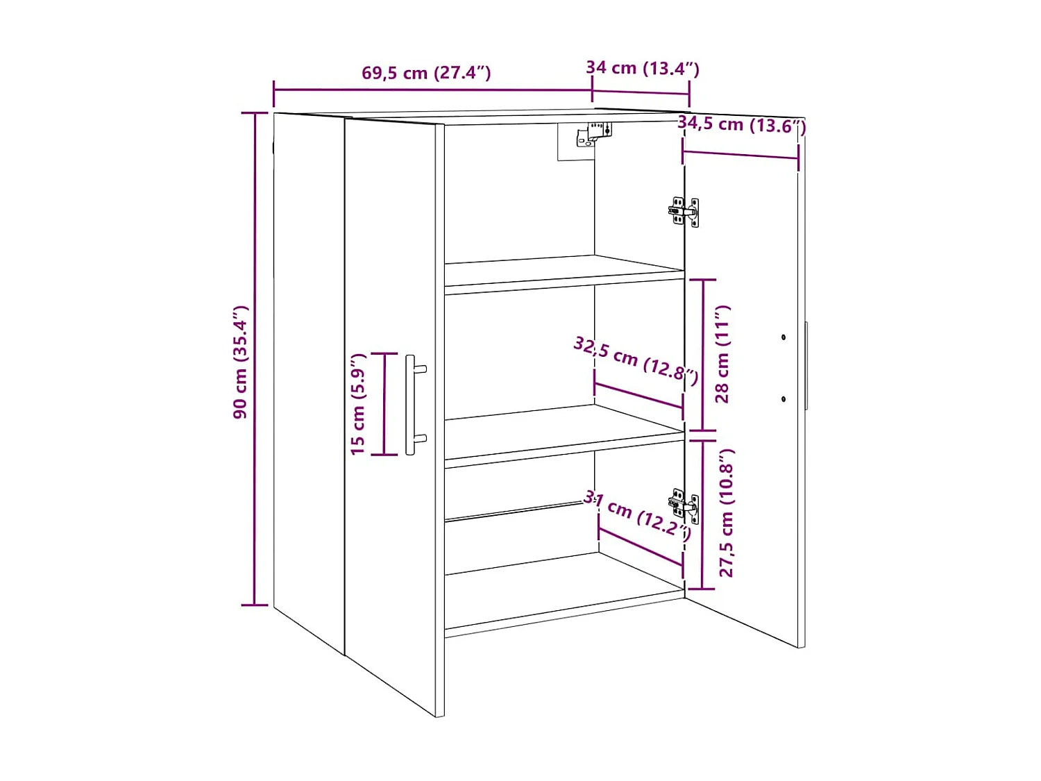 Pensile marrone 69,5 x 34 x 90 cm Legno ingegnerizzato