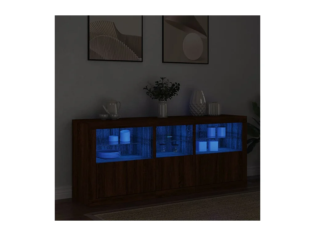 Buffet avec lumières LED chêne marron 162x37x67 cm