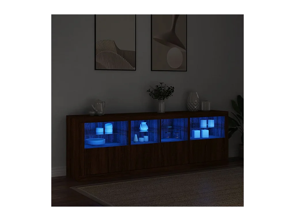 Buffet avec lumières LED chêne marron 202x37x67 cm